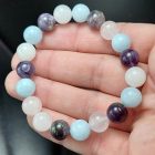 Akvamarin,rózsakvarc,ametiszt karkötő