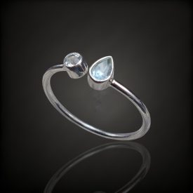 Akvamarin, topáz ezüst gyűrű