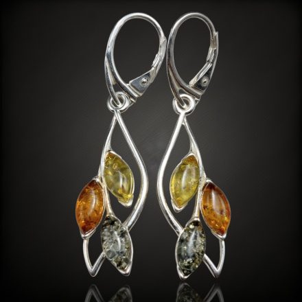 Borostyán ezüst fülbevaló