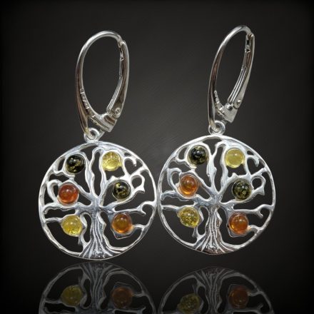 Borostyán ezüst fülbevaló