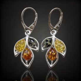 Borostyán ezüst fülbevaló