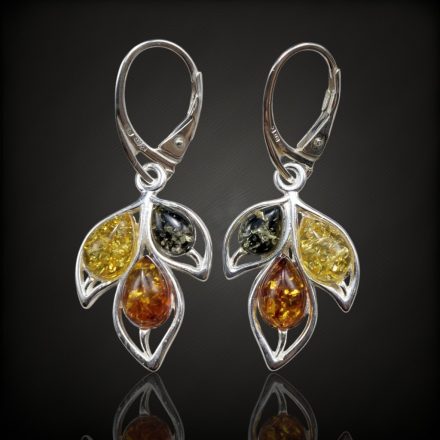 Borostyán ezüst fülbevaló